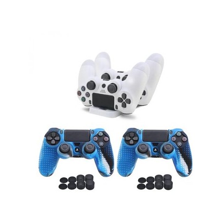 Ps4 Base Dual Cargadora Blanca + 2 Funda...-Planetadevideojuegos-MANDALIBRE