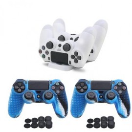 Ps4 Base Dual Cargadora Blanca + 2 Funda...-Planetadevideojuegos-MANDALIBRE